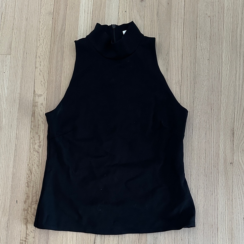 H&M Black Sleeveless Mock Neck Top with zipper back - Large